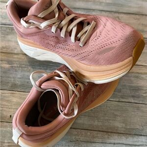 Hoka One One Pink and Peach Women's Athletic Running Shoes